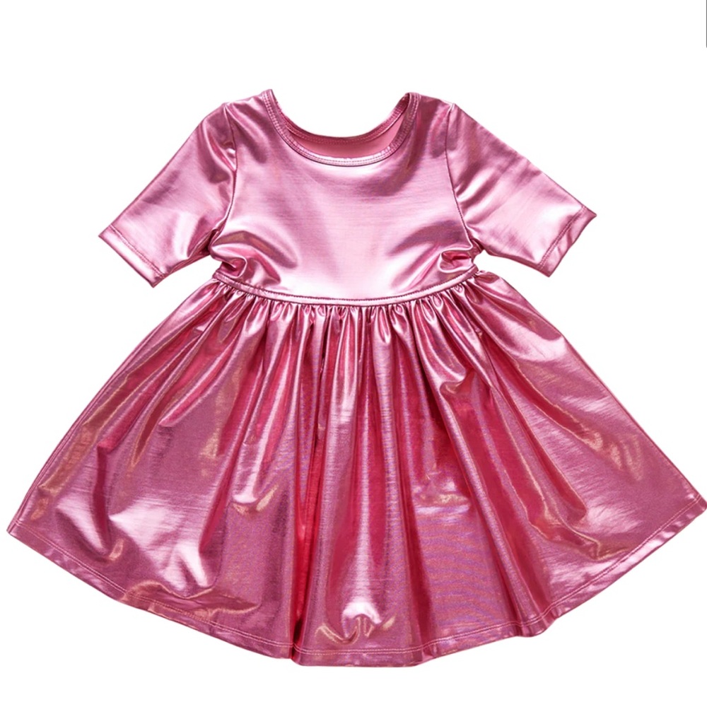 Girls Pink Chicken Steph Dress, Pink Lamé